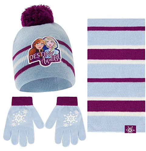 Disney Girls' Frozen 2, Elsa and Anna, Scarf Mitten Cold Weather Set, Hat and Gloves