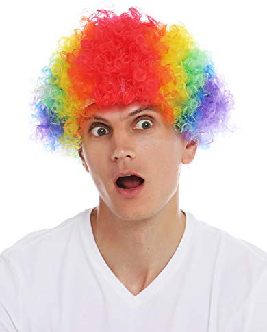 WIG ME UP - MMAM-15M Perücke Karneval Afro Regenbogen bunt Krause Locken Clown Damen Herren