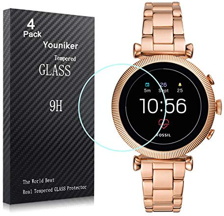 Youniker Lot de 4 films de protection d'écran en verre trempé pour montre connectée Fossil Femme Gen 4 Sloan HR 9H 0,3 mm Anti-rayures Anti-traces de doigts Sans bulles