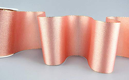 15 m x 10 cm Dekoband VIENNA ROSA GOLD breites Schleifenband Metallic Geschenkband glänzend Brokat Tischband Tischläufer Rosegold Rose Lurex Hochzeit Weihnachten Deko Band
