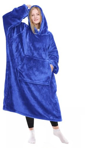 KPBLIS Wearable Blanket Hoodie Gifts for Women and Men, Oversized Hooded Blankets Sweatshirt Adult Birthday Gifts for Mom Girlfriend Gifts, Cozy Fleece Blanket with Sleeves and Giant Pocket, Blue