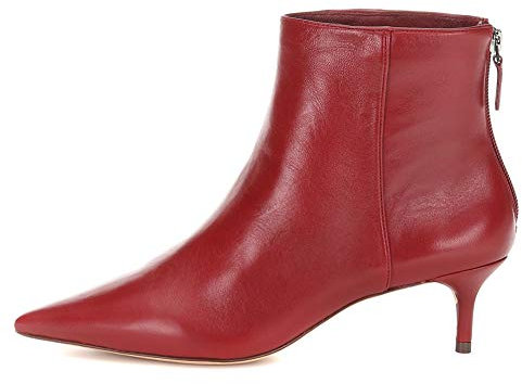 Stivaletti da donna alla moda a punta con tacco basso alla caviglia con cerniera autunno inverno stivali a spillo, Rosso, 39.5 EU