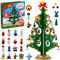 JOYIN Weihnachts-Adventskalender mit 24 Tagen Countdown, mit einem hölzernen Tischweihnachtsbaum und 28 Ornamenten, Schneemann