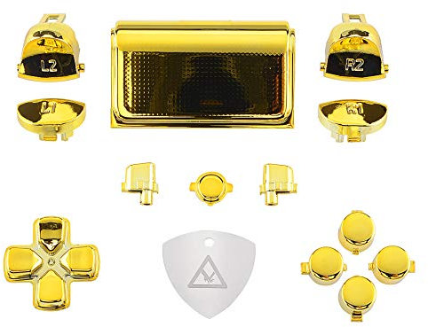 eXtremeRate Tasti Ricambio per ps4 PRO Slim Controller Trigger R1 L1 R2 L2 D-Pad Touchpad Pulsante Ricambio per ps4 Joystick-Oro Cromo(CUH-ZCT2)