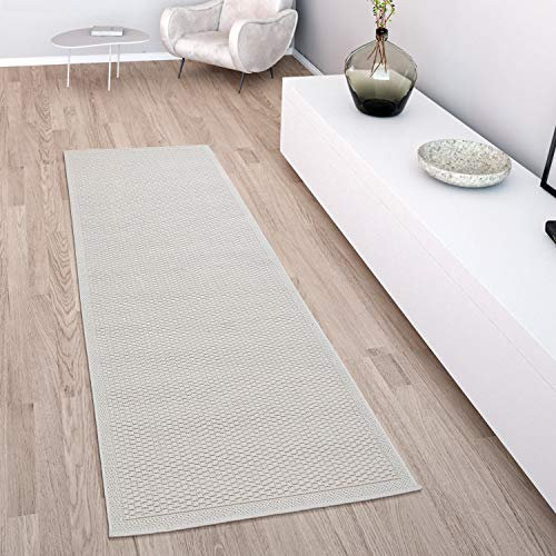 Paco Home In- & Outdoor Teppich wetterfest für Garten, Terrasse & Balkon flachgewebt in Moderner Sisaloptik einfarbig pflegeleicht & UV-beständig, Grösse:300x400 cm, Farbe:Elfenbein