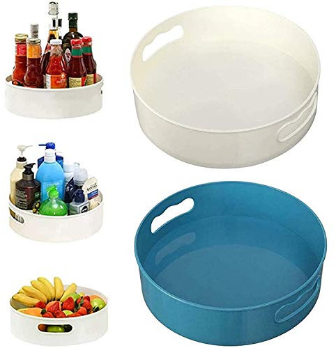 Parayung 2 Stücke Multifunktions-Drehtablett Küchenorganisator Kosmetiklagerung mit rutschfestem Boden, 360 ° Lazy Turntable, Gewürzregal, Für Küche Badezimmer (Blau + Weiß)