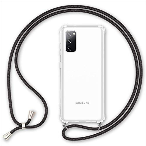 NALIA Handyhülle mit Kette kompatibel mit Samsung Galaxy S20 FE Hülle, Transparente Schutzhülle & Handy-Schnur, Slim Necklace Hardcase mit Umhänge-Band, Kordel Cover Chain Case, Farbe:Schwarz