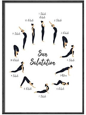 FUXUERUI Yoga Sonnengruß Einatmen Ausatmen Leinwand Malerei Poster und Drucke Zitat Wandkunst Bild für Wohnzimmer Home Decor, 40x60cm Rahmenlos