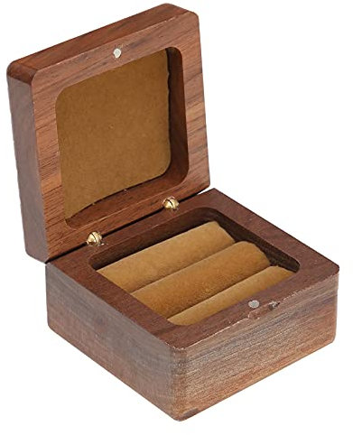Tissting Holzring Box Vintage Square Clamshell Ring Fall Schmuck Schatulle mit Samtfutter Schmuck Aufbewahrungs Box für Verlobung Ehering Geschenk Box