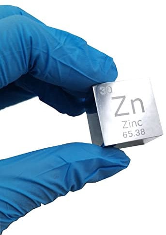 GOONSDS Zink Metall Würfel 99,5% graviertes Periodensystem 1 Zoll Zn-Probe für Labor und Sammlung