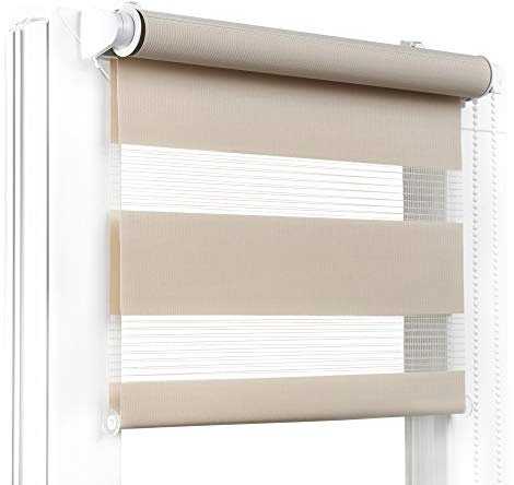 Fenster DEKOR - Rollos für Fenster Beige - Klemmfix Rollo ohne Bohren B110 x H120 cm - Doppelrollo mit Einer Breiten Auswahl an Größen und Farben - Blickdichte Rollos, einfach zu montieren