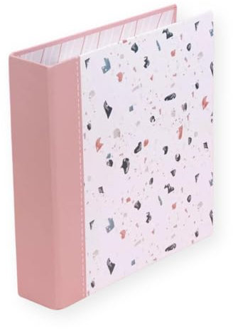 Craftelier - Album aus Karton mit Terrazo | Farbe Weiß und Rosa - System mit 2 weißen Ringen - Hartschalen-Einband | Maße 22,5 x 23 cm (6 x 8 Zoll).