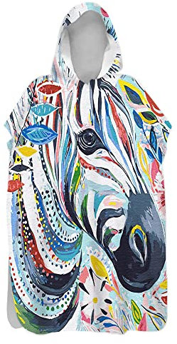 DOTBUY-SHOP Strand Poncho Handtuch mit Kapuze Badetuch Damen Herren Kinder Komische Tiere Drucken Schnelltrocknend Badeponcho Strandtuch Bademantel Umziehhilfe Strand (Farbiges Zebra,60x110cm)