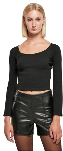 Urban Classics Women's Ladies Short Rib Wide V-Neck Longsleeve T-Shirt, Black, XXXXXL