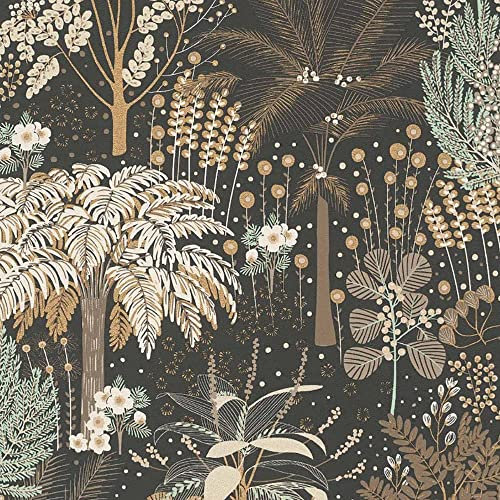 Asperia Tropical Jungle Wallpaper Paste The Wall Textured Vinyl Black Gold Green
