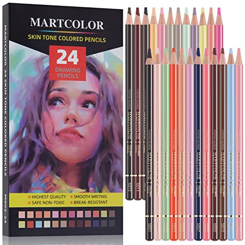 MARTCOLOR 24 Farben Hautton Buntstifte für Portraits und Hautton-Künstler, Ölfarbstifte zum Zeichnen, Skizzieren, Ausmalen von Erwachsenen, Schattieren, Schichten und Verblenden