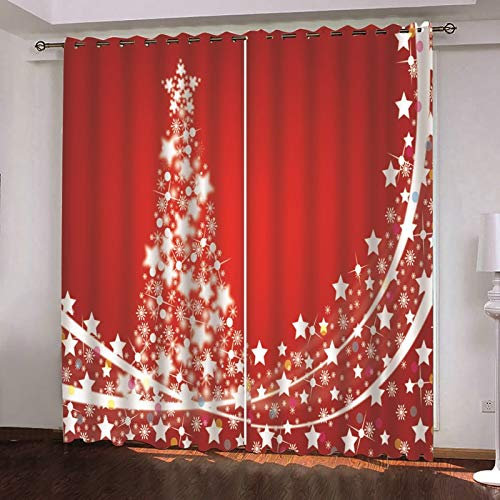 Bishilin Schlafzimmer Verdunklungs Vorhänge 2er Set, Weihnachtsbaum mit Sterne Fenster Vorhang Blickdicht Kinderzimmer mit Ösen274x214CM