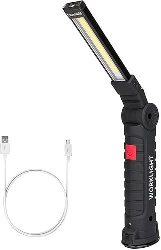 m MU Torcia LED Ricaricabile Type-C, Lampada da Lavoro COB 360° Pieghevole con Base Magnetica Forte e Gancio, 5 Modalità Luce per Auto/Campeggio/Emergenza, Idea Regalo (Include Cavo USB-C)