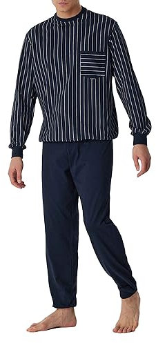 Schiesser Herren Schiesser Herren Schlafanzug Lang mit Bündchen - Nightwear Pyjamaset, Nachtblau, 60 EU
