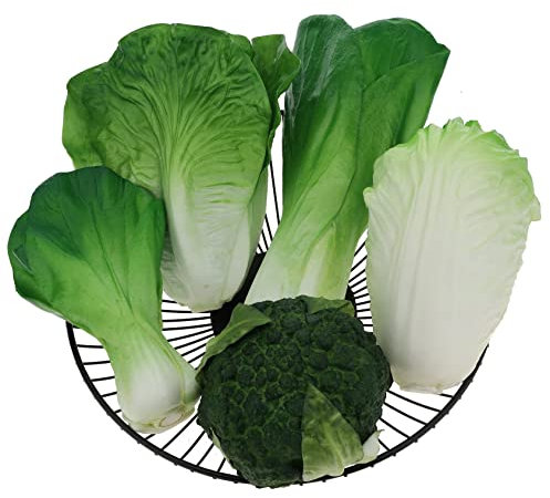 Woration Grün Künstlich Gemüse Satz Lebensecht Kopfsalat Brokkoli Kohl PU Lebensmittel Modell Dekoration für Haus Küche Geschäft Kabinett Garten Girlande 5Stück