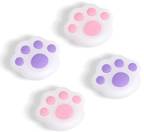 DLseego Mignon Thumb Grip Covers,Souple Silicone Cat Paw Analogique Stick Caps Hand Bouton Grip,Thumbstick Poignée Capuchons Compatible avec Joy Con Switch Lite/Switch OLED-Rose et Violet