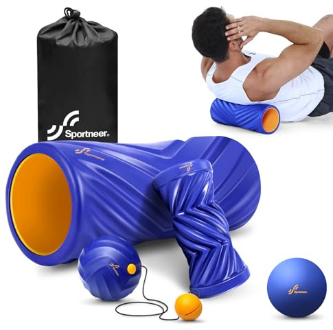 Sportneer Pilates Foam Roller Set with 2 Textured Rollers, Lacrosse Balls