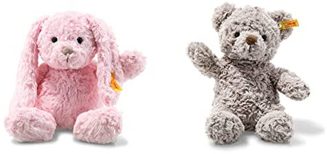 Steiff Tilda Hase - 30 cm - Plüschhase mit Schlappohren - Kuscheltier für Kinder - Soft Cuddly Friends - beweglich & waschbar - rosa (080623) & 113420 Soft Cuddly Friends Honey Teddybär, grau, 28 cm