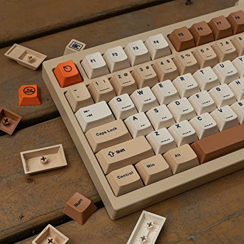 PBT Retro Keycaps Cherry Profile Dye-Sub Postage Stamp ISO ANSI Beige Keycaps Set 143 Keys Custom Keyboard Key caps for 60% 65% 70% 75% Cherry Gateron MX Mechanical Keyboard