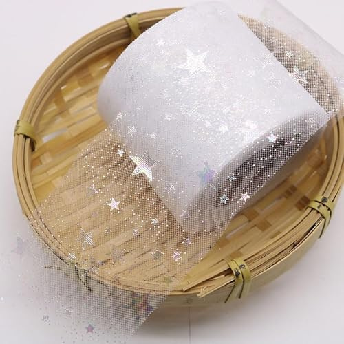 SYSUII Weihnachten Geschenkband,25m x 60mm Sterne Regenboge Deko Schimmer Sheer Schleifenband Stoff Band Zierband Hochzeit Geburtstag Weihnachten Geschenkverpackung Party Dekoration -Weiss