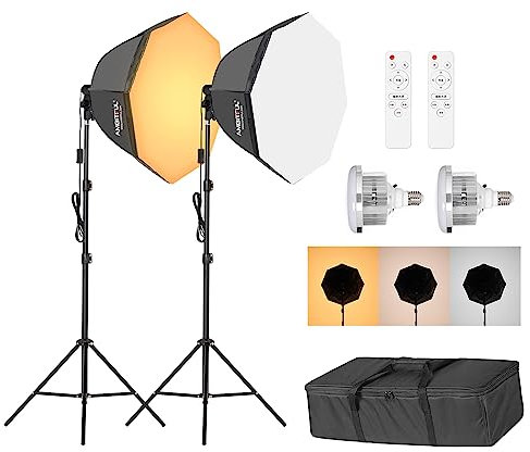 AMBITFUL AL-50 KIT d'éclairage Softbox,KIT d'éclairage Photographique Continu avec Softbox 65cm / 25.59in, Lampe LED Bicolore 50W 3000K- 6500K, Appareil d'éclairage pour Studio Photo (AL-50 KIT2)
