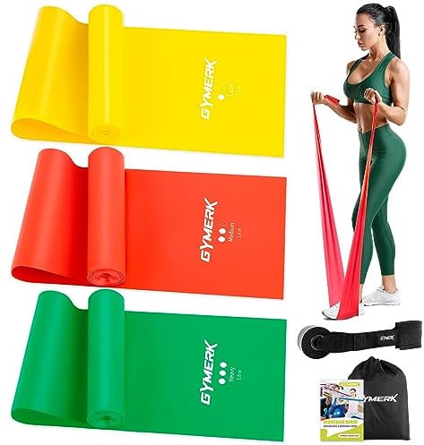 GYMERK Fitnessbänder 3er-Set, 1.8m Gymnastikband mit 3 Widerstandsstufen, Fitnessband mit Türanker Tragetasche und Übungsanleitung, ideal für Yoga, Pilates, Krafttraining und Physiotherapie