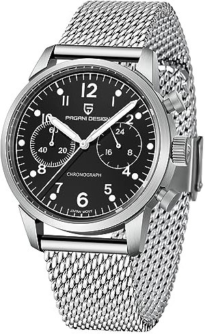 Pagani Design Chronographen-Armbanduhr für Herren - Quarzwerk, 24-Stunden-Zifferblatt, 100 m wasserdicht