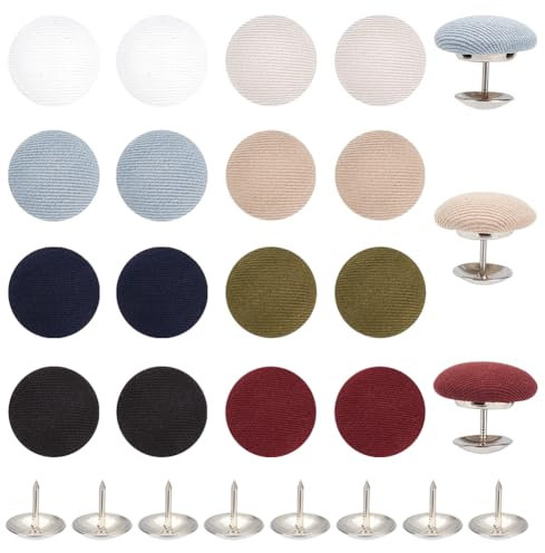 BENECREAT 32 Stück 8-Farben-Stoff Mit Runden Knöpfen Aus Metallschaft, 17mm Mit Stoff Überzogener Baseballkappen-Knopf Ersatz Für Hüte, Ersatz, Reparatur, Jeans, Bluse, Nähen