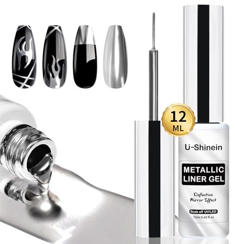 U-Shinein Silver Painting Gel, Update Painting Gel, Strong Reflection Nail Gel Nail Art Paint, Metallic Painting Nail Gel, Mirror Effect Premium Salon Nail, 12ml