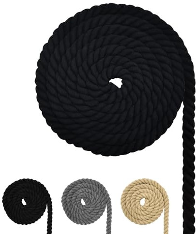 Corde en coton pour macramé, différentes tailles, pour bricolage, cadeaux, noir, 10 mm (10 m)