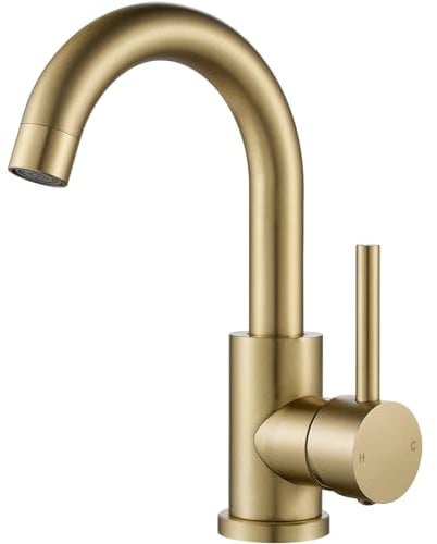 F-DEEN Rubinetti per bagno, Rubinetto per Lavabo con Girevole a 360°, Miscelatore Monocomando Lavabo, con Valvola in Ceramica, Oro Spazzolato