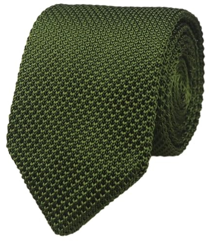 Vinesen Cravate tricotée vintage décontractée formelle pour homme Cravate Skinny Cravate à bas pointu, vert olive foncé, taille unique