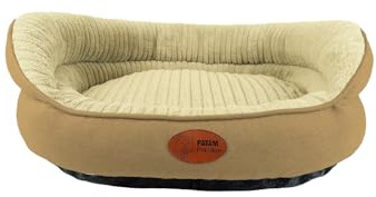 PATAM Hundebett für Hunde und Katzen, Abnehmbarer Bezug, maschinenwaschbar, weiches Bett mit erhöhtem Rand und Rutschfester Unterseite - Shiro Beige, Medium 61 x 51 x 23 cm