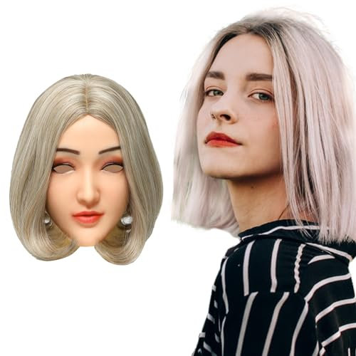 Minaky Silikon Mask Realistische Weibliche Masken Halloween Ostern Weihnachtsmasken Gesicht Cosplay Männlich zu Weiblich für Crossdresser Transgender Shemale- Gelb
