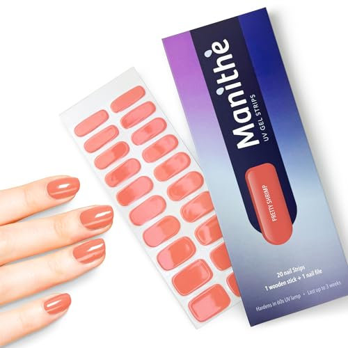Manithè - Smalto rosa gamberetto (Pretty Shrimp) - Smalto Adesivo Gel UV - Pellicola per Unghie Autoadesiva - Manicure Semipermanente - Nail Wraps Gel UV - Kit 20 PCS