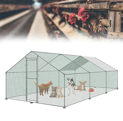 HENGMEI Hühnerstall 3x6x2m Freilaufgehege Käfige Kleintierstall Verzinkter Stahl Hühnerkäfig mit PE Dach Außen Freigehege mit Schloss Geflügelstall