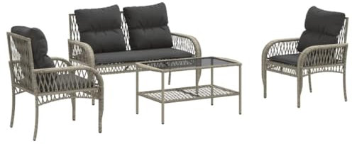 vidaXL Garten Sofa Garnitur 4-TLG., Gartenmöbel Set mit Kissen, Sitzgruppe für Garten Terrasse, Lounge Gartenset, Hellgrau Poly Rattan