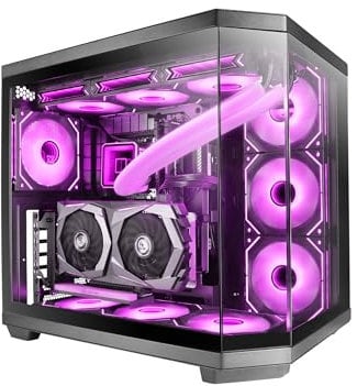 Mars Gaming MC-3TCORE, Custom ATX Gaming Gehäuse, Abnehmbares Fenster aus Dreifachglas, Dual-Kamera, Reverse Connector Backplane Kompatibler Semitower, Unterstützung für Flüssigkeitskühlung, Schwarz