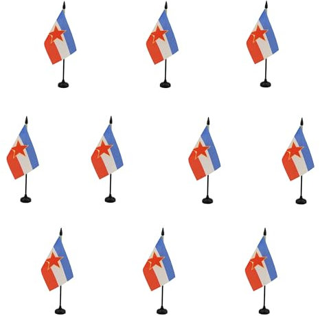 AZ FLAG - Lot de 10 Drapeau De Table Yougoslavie - 15x10 cm - 10 Mini Drapeaux Yougoslave De Bureau 100% Polyester Avec Hampe De 25cm Et Socle En Plastique Noir