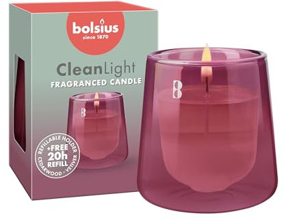 Bolsius - CleanLight Starter-Set - Nachfüllbare Duftkerze - Halter & 1 Nachfüllung - Rose - Zedernholz & Vetiver - Brenndauer 20 Stunden - Natürliche Extrakte & veganes Pflanzenwachs