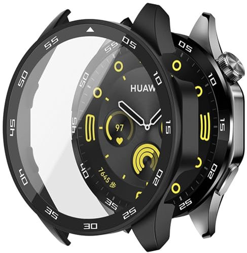YAODLE Hülle für Huawei Watch GT 4 46mm Schutzhülle,PC Ultradünne HD Hartglas Glas Kratzfest 360° Rundum Displayschutz (Schwarz)
