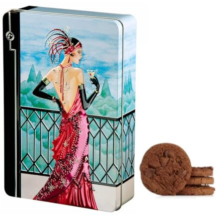 Churchill's® | Galletas Belgas Piezas de Chocolate | Lata Metal Señora del siglo XX en Relieve con Galletas | Lata Regalo Galletas Chocolate