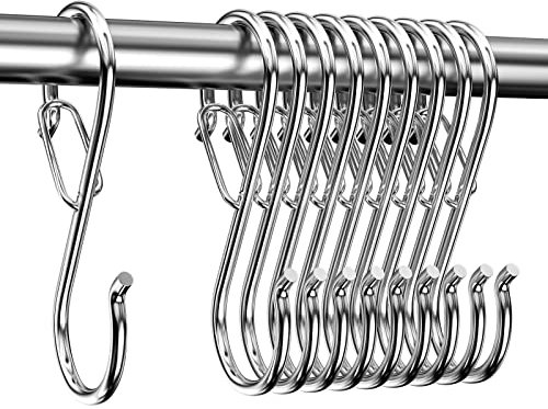 Newpop 10 Pezzi ganci a S con Fibbia di Sicurezza, gancio in Acciaio Inox, uncino metallo doppio, Gancetti per Appendere Tazze, Cucina Pentole e Ciotole, Guardaroba Vestiti Asciugamani, D'argento