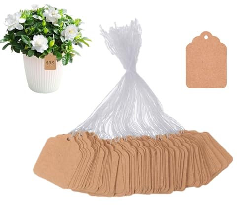 JOZMMZEOOA 500 Pcs Kraft Etiquette Prix,Etiquette Cadeau Vetement 28*45 MM Etiquette Kraft Ficelle Marron Blanc Étiquettes Vierges Papier Kraft Etiquette Brocante,pour Cadeaux Bijoux Brocante (Brun)