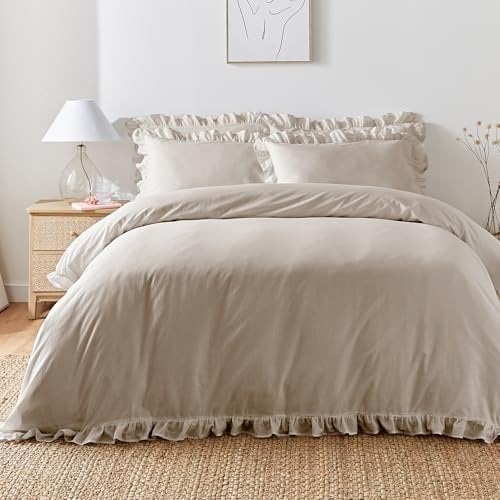 Appletree Natural Frill Duvet Cover - King Size (230 x 220cm) - Soft 100% Cotton - 2 Pillowcases - Frilly Ruffle Bedding in Natural